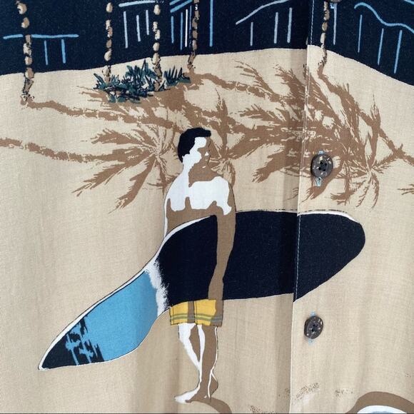 Blue brown Hawaiian shirt beach scene size large - Picture 7 of 10